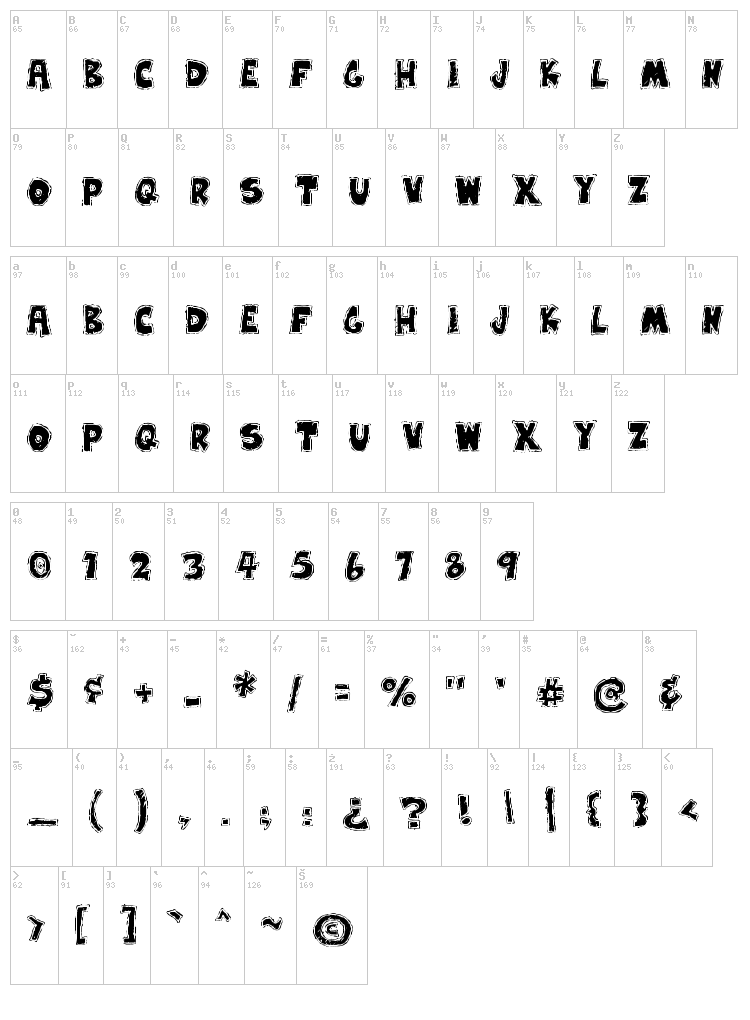 Earwax Wit font map